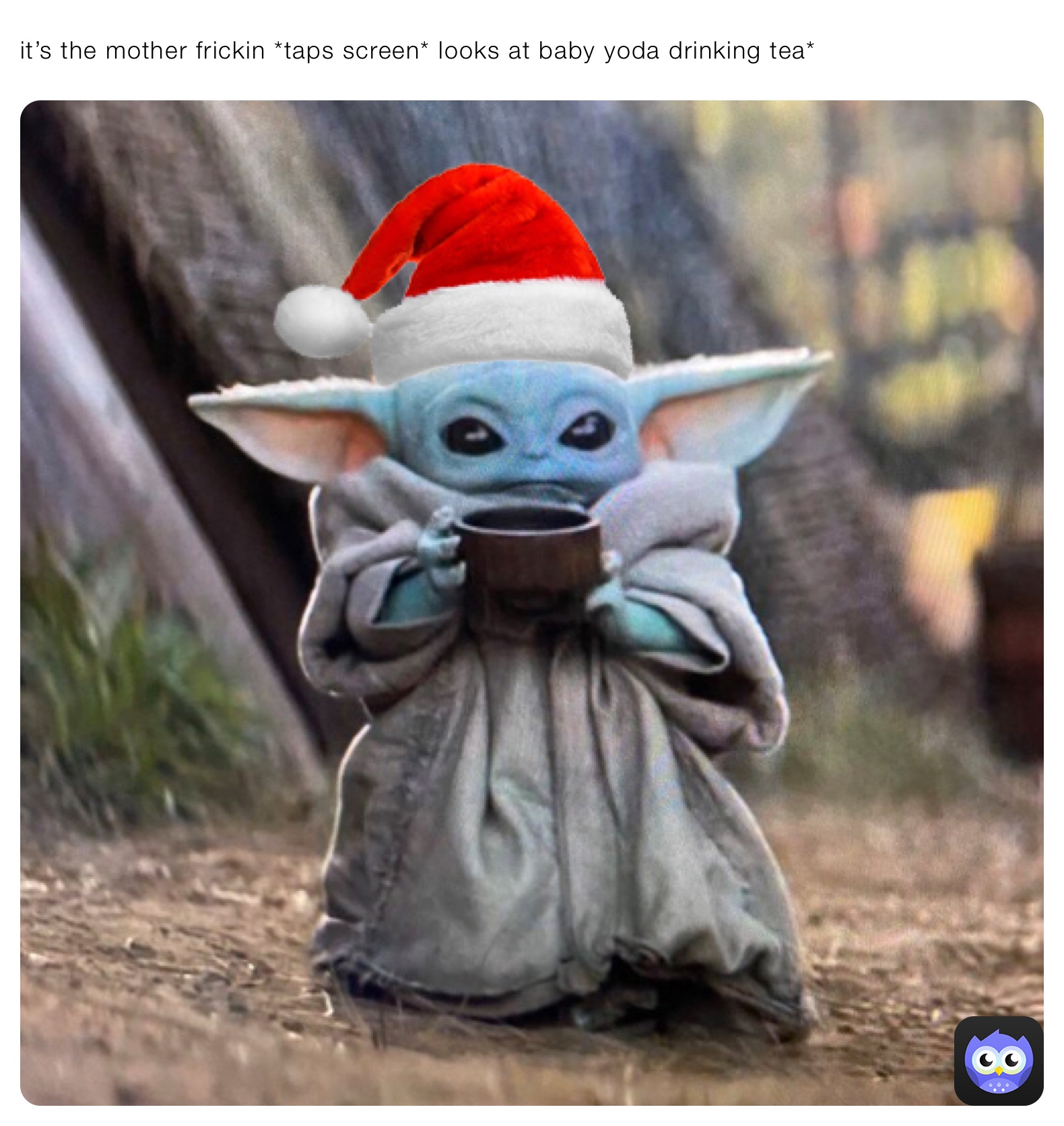 it’s the mother frickin *taps screen* looks at baby yoda drinking tea*