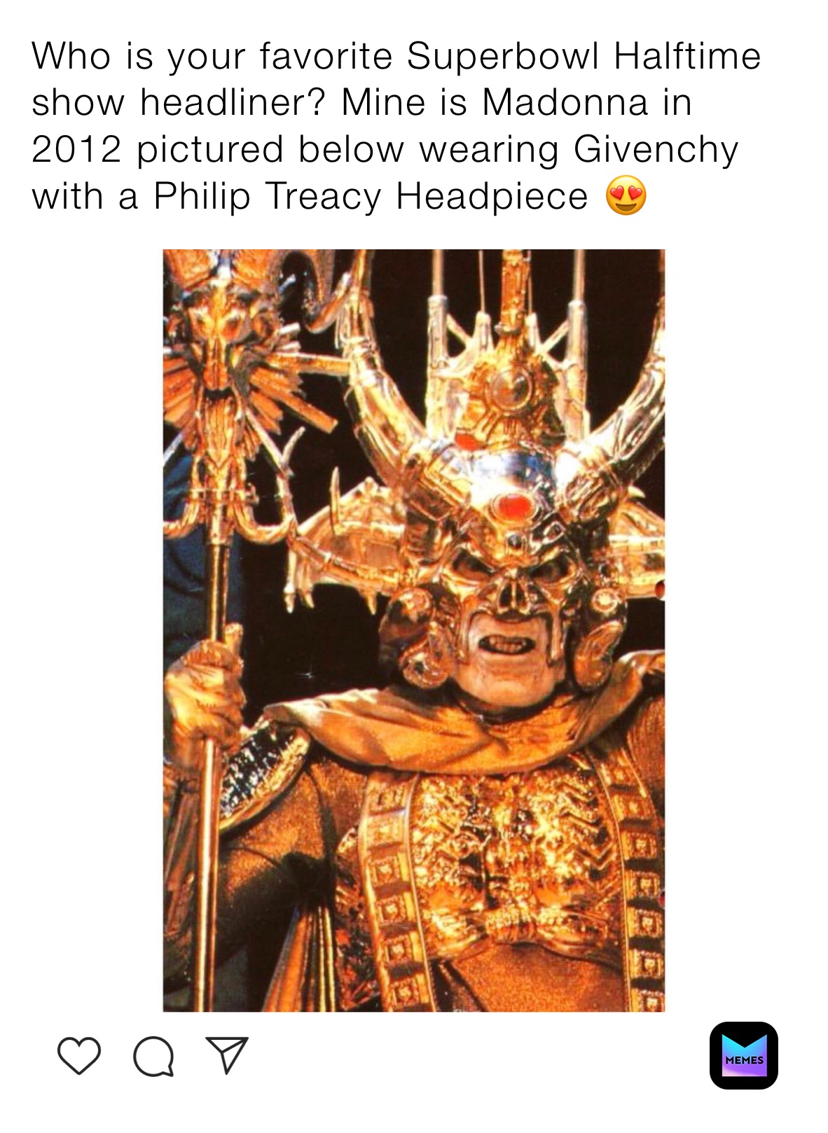 Who is your favorite Superbowl Halftime show headliner? Mine is Madonna in 2012 pictured below wearing Givenchy with a Philip Treacy Headpiece 😍
