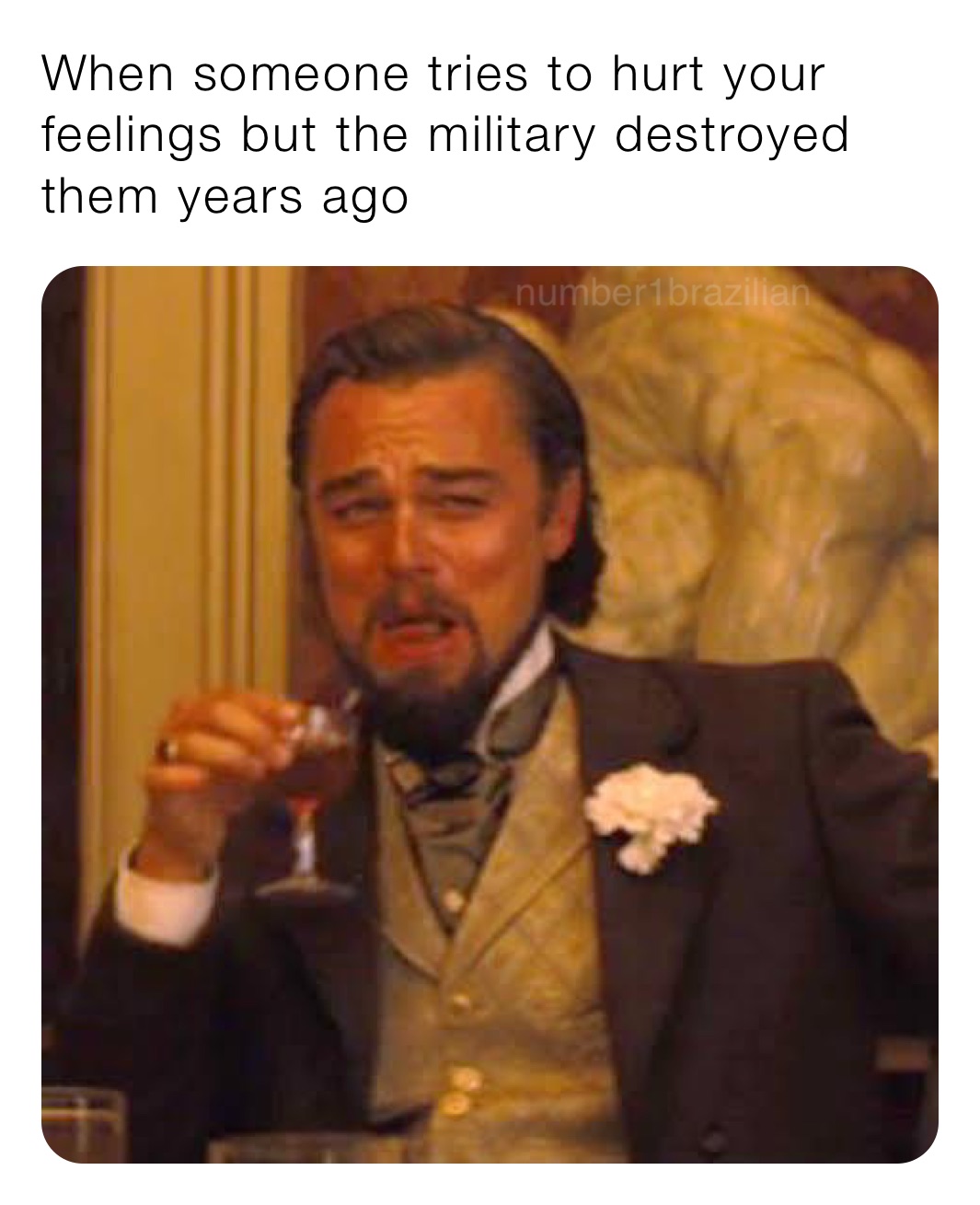 When someone tries to hurt your feelings but the military destroyed them years ago