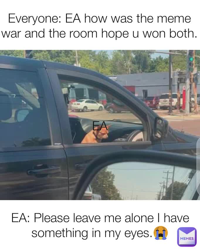 Everyone: EA how was the meme war and the room hope u won both. EA: Please leave me alone I have something in my eyes.😭 EA