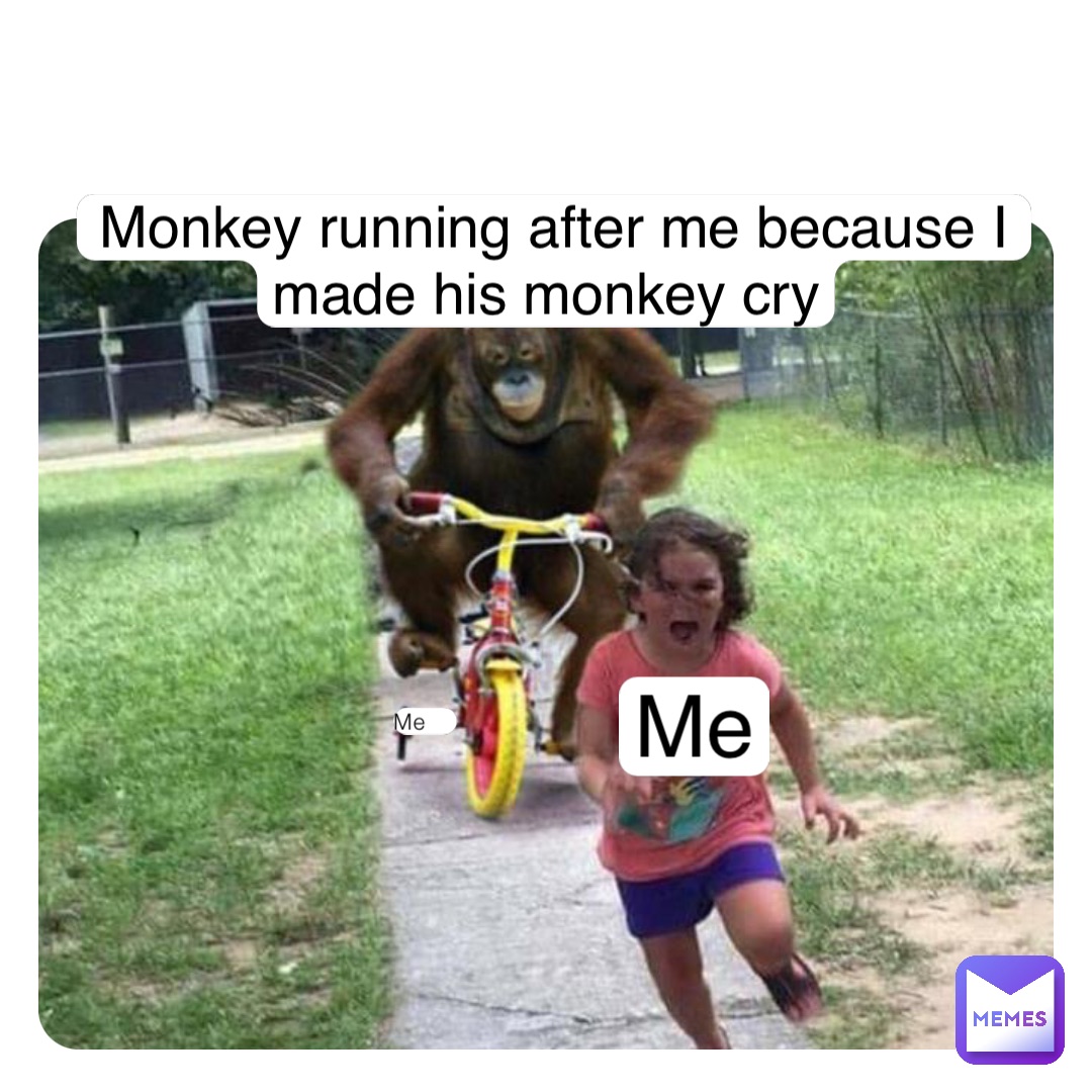 Me Me Monkey running after me because I made his monkey cry