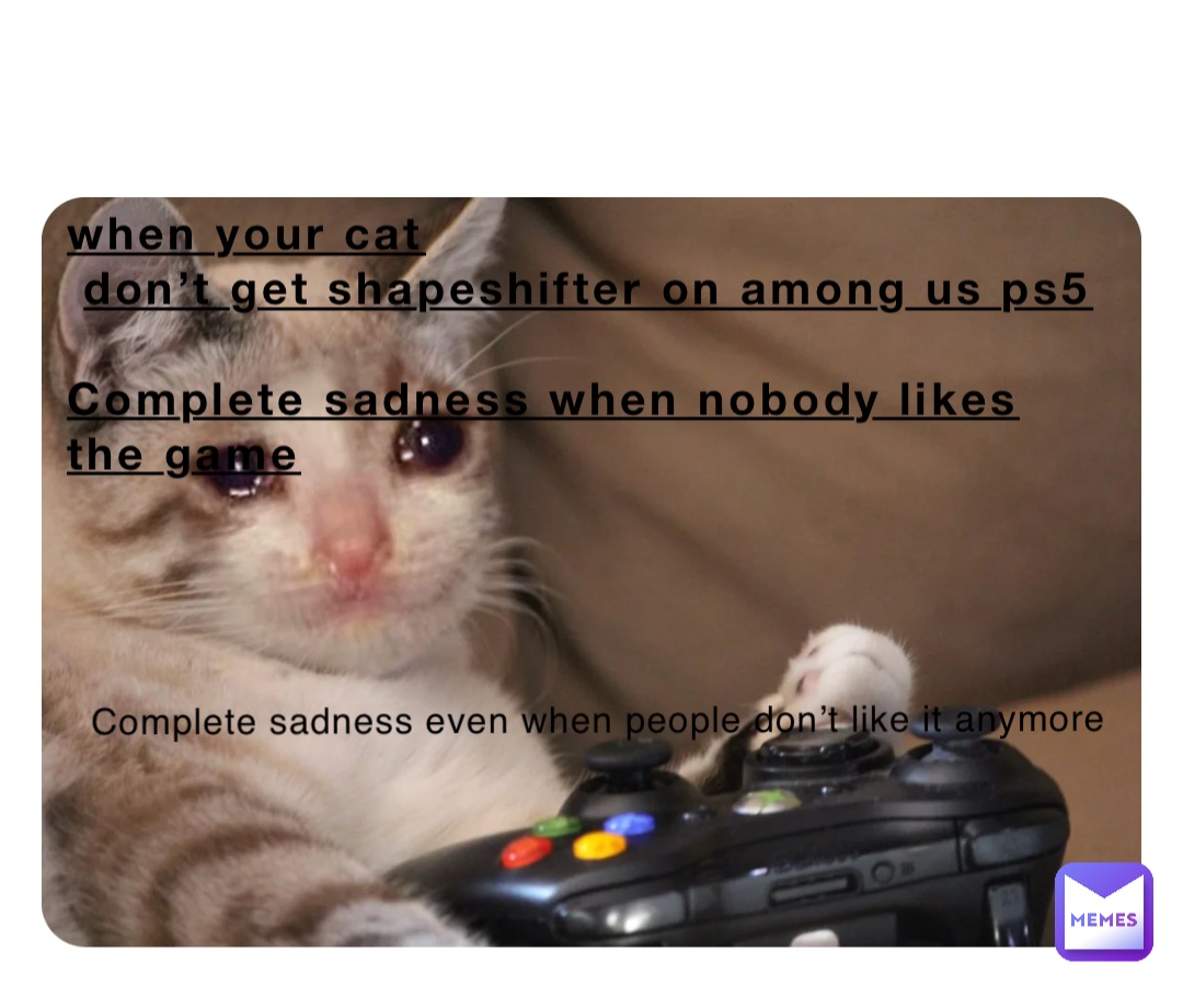 when your cat
 don’t get shapeshifter on among us ps5

Complete sadness when nobody likes the game
