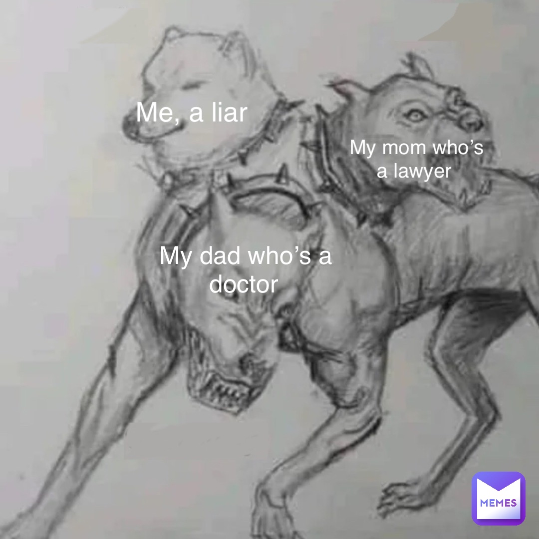 Me, a liar My mom who’s a lawyer My dad who’s a doctor my dad who’s a doctor