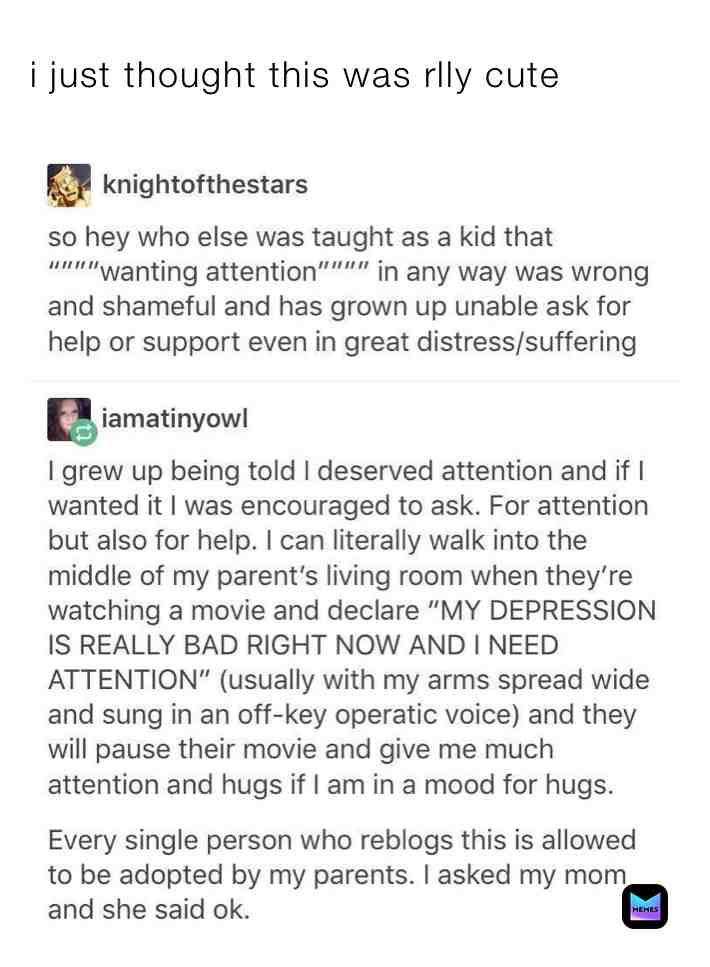 ALSO TECHNICALLY SHE SAID AT THE BOTTOM WHOEVER REPOSTS IT GETS TO BE ADOPTED BY HER PARENTS IM HAPPY NOW :)