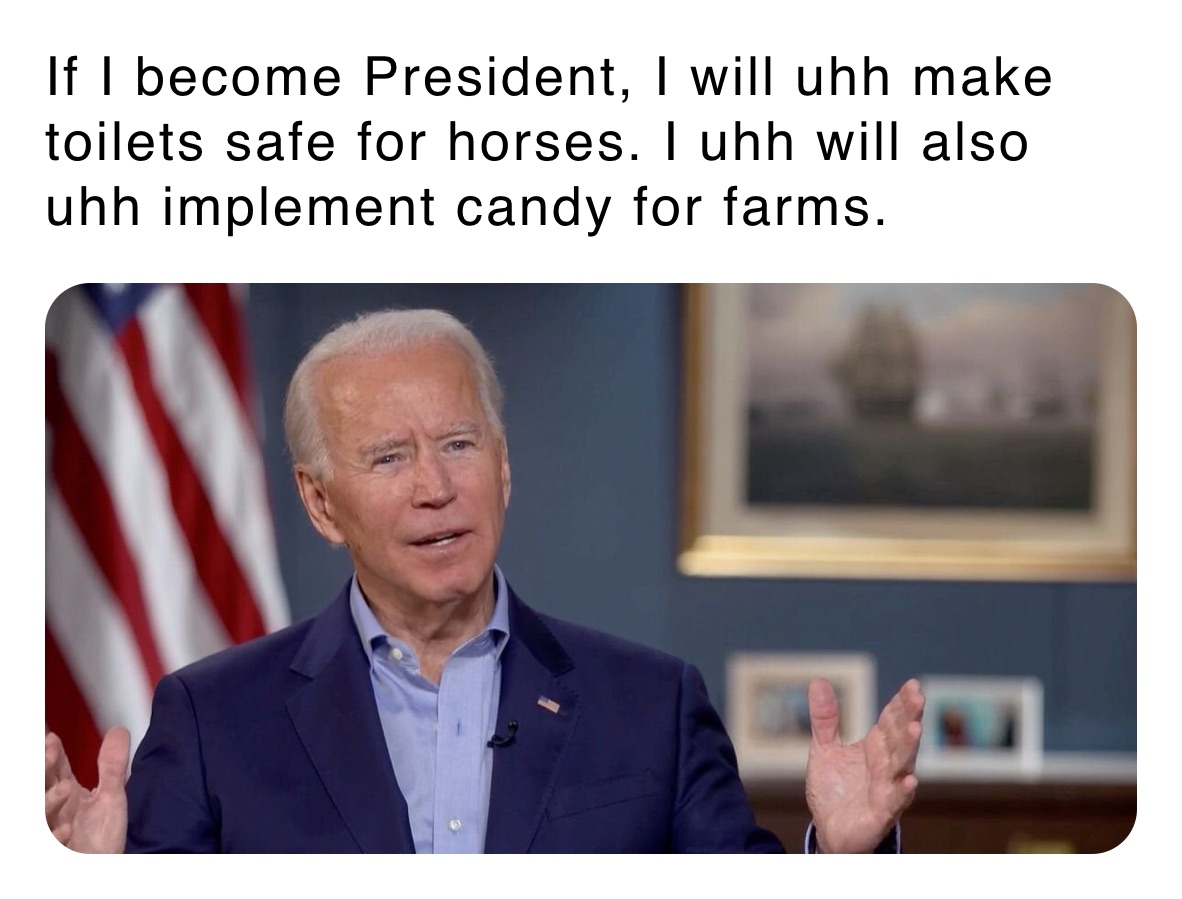 If I become President, I will uhh make toilets safe for horses. I uhh will also uhh implement candy for farms. 