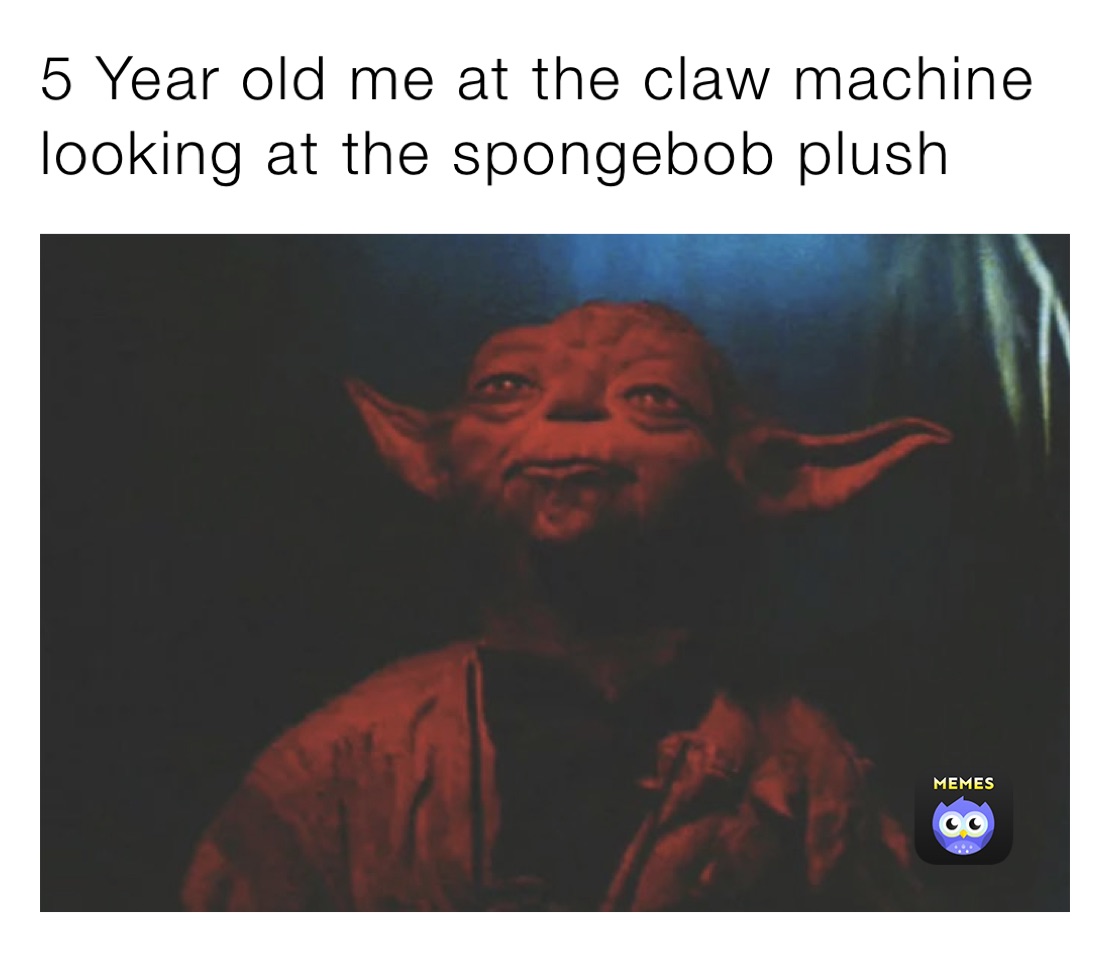 5 Year old me at the claw machine looking at the spongebob plush