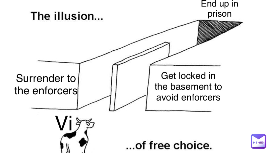 Vi Surrender to
the enforcers Get locked in
the basement to
avoid enforcers End up in
prison