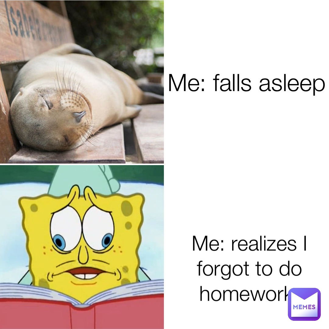 Me: falls asleep Me: realizes I forgot to do homework