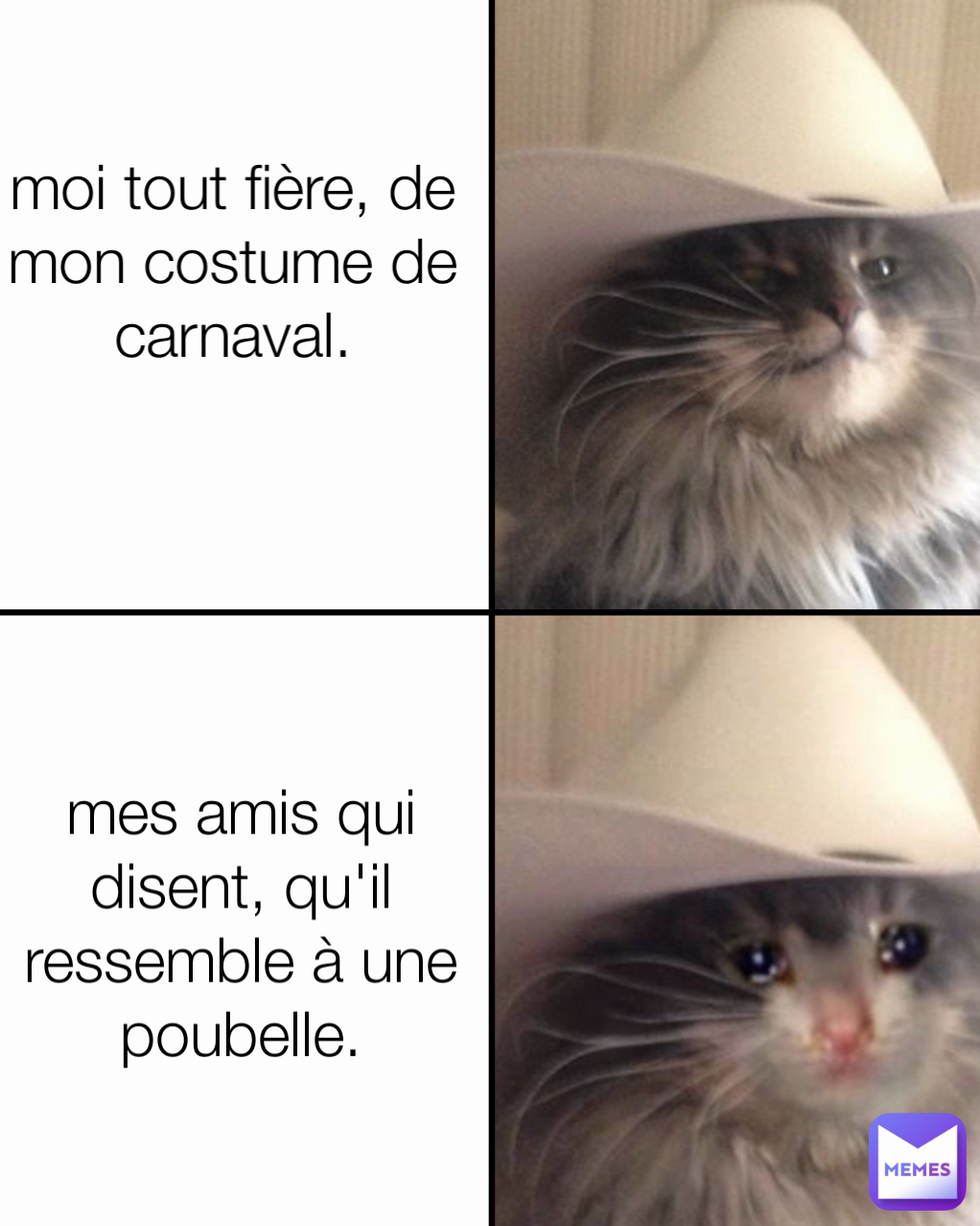 moi tout fière, de mon costume de carnaval. mes amis qui disent, qu'il ressemble à une poubelle.