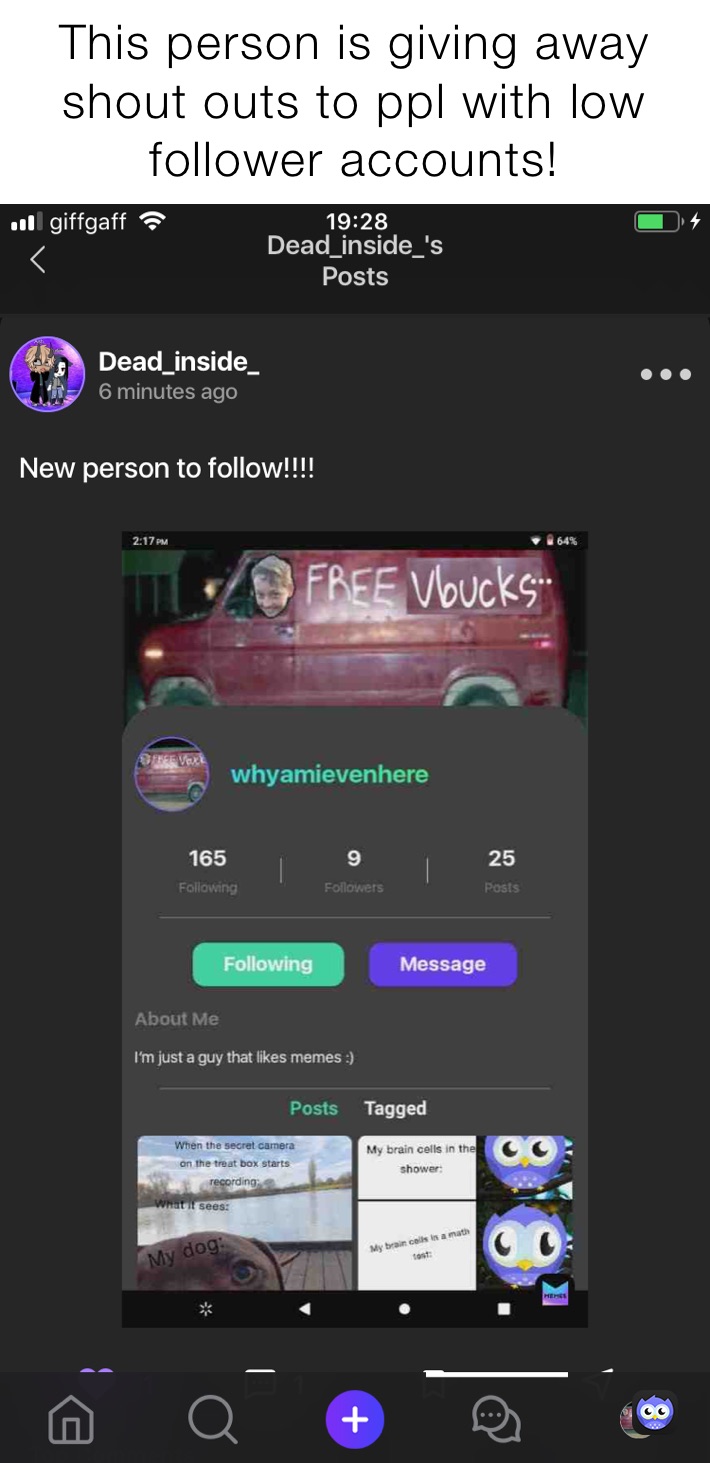 This person is giving away shout outs to ppl with low follower accounts!