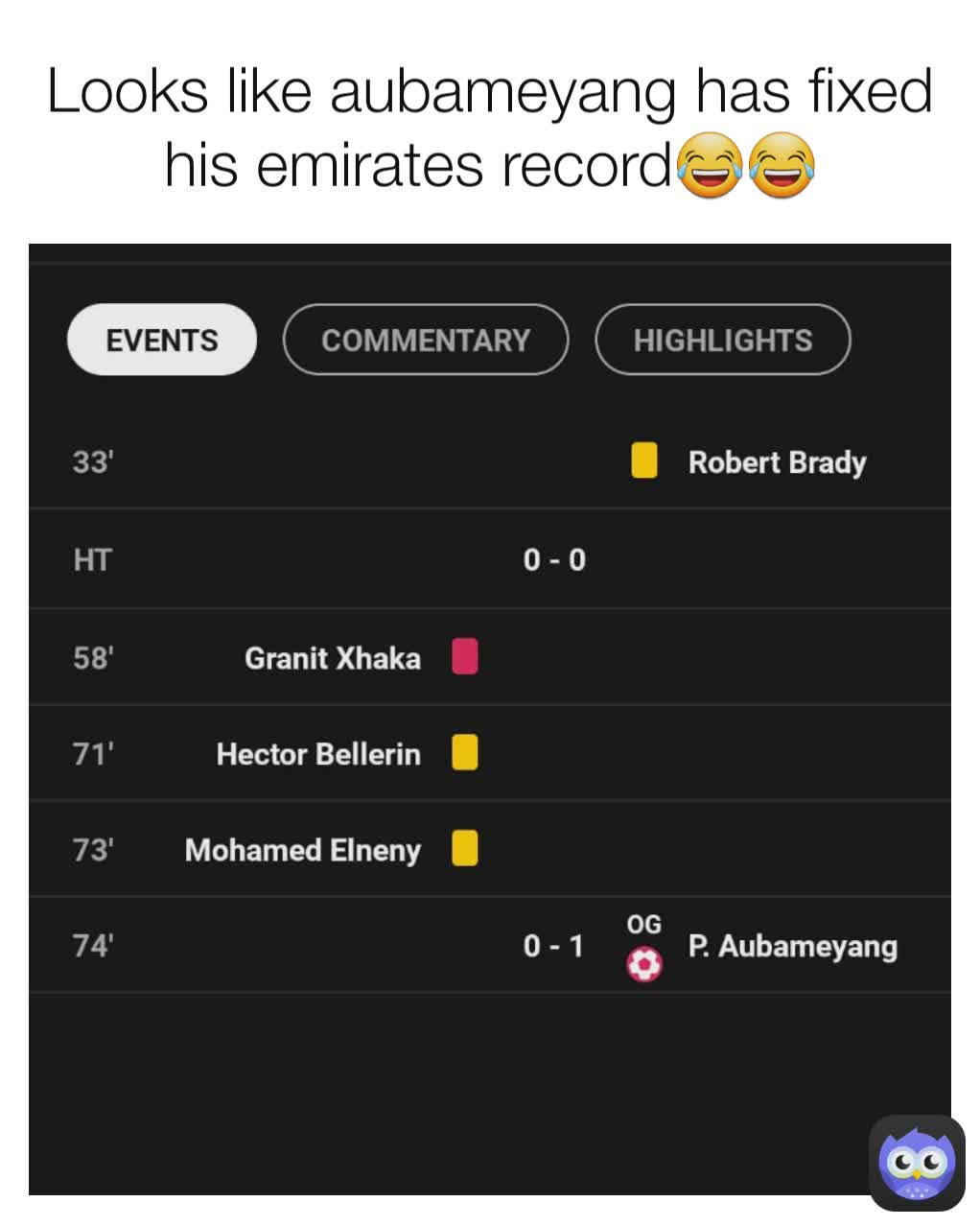 Looks like aubameyang has fixed his emirates record😂😂