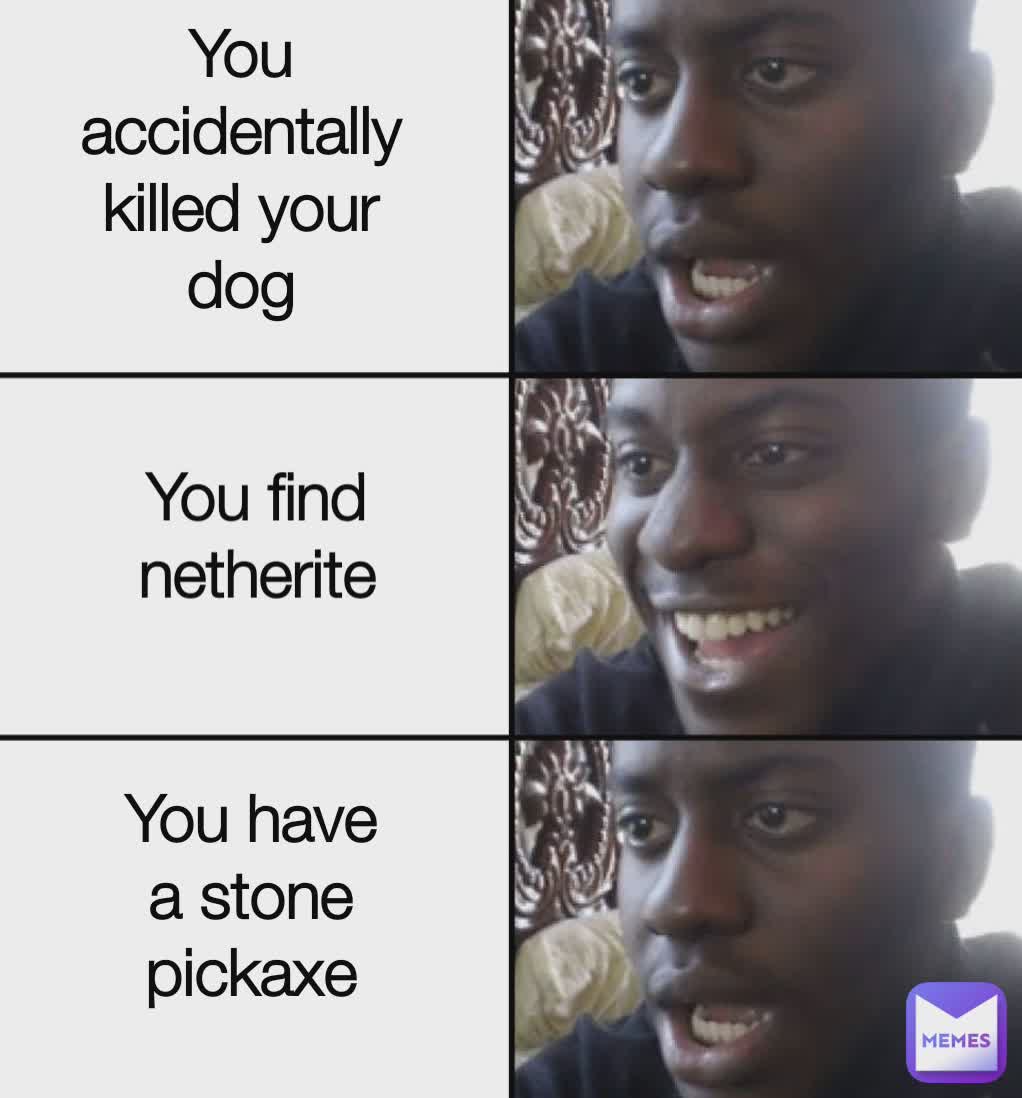 You accidentally killed your dog You find netherite You have a stone pickaxe