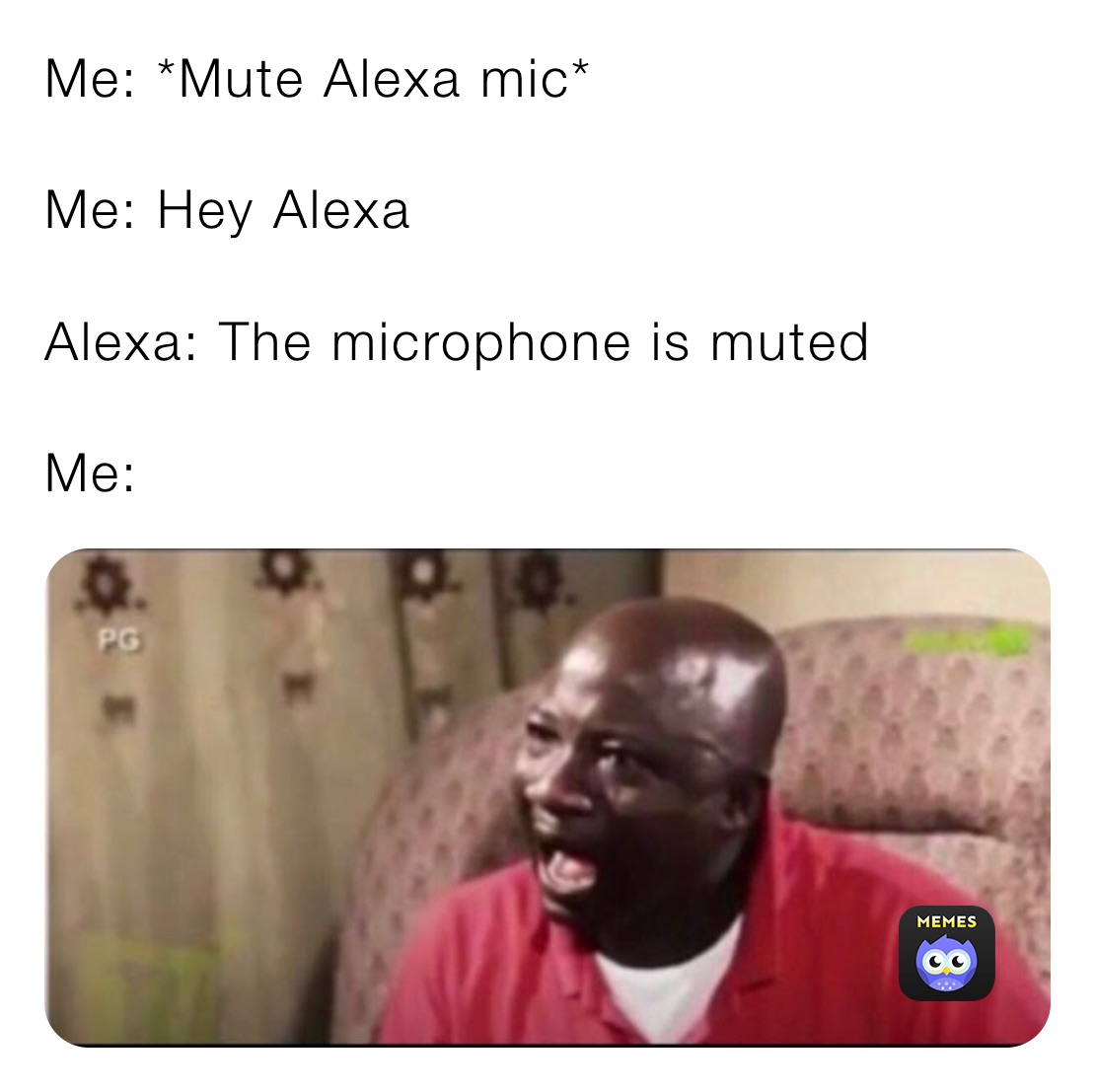 Me: *Mute Alexa mic*

Me: Hey Alexa

Alexa: The microphone is muted 

Me:
