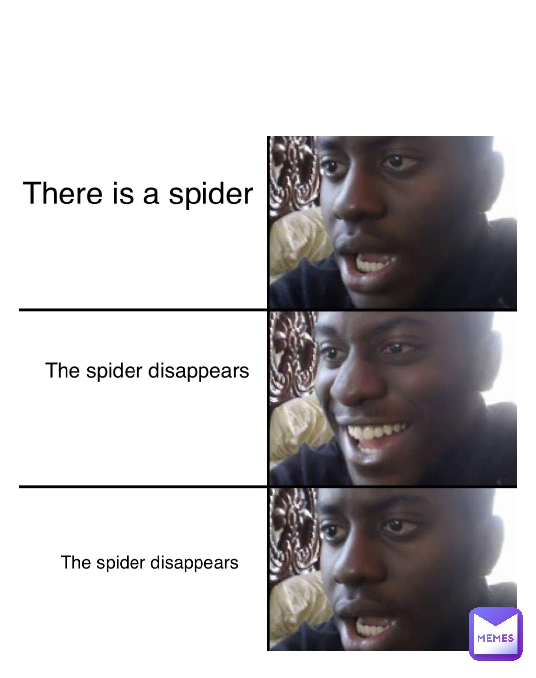 There is a spider The spider disappears The spider disappears