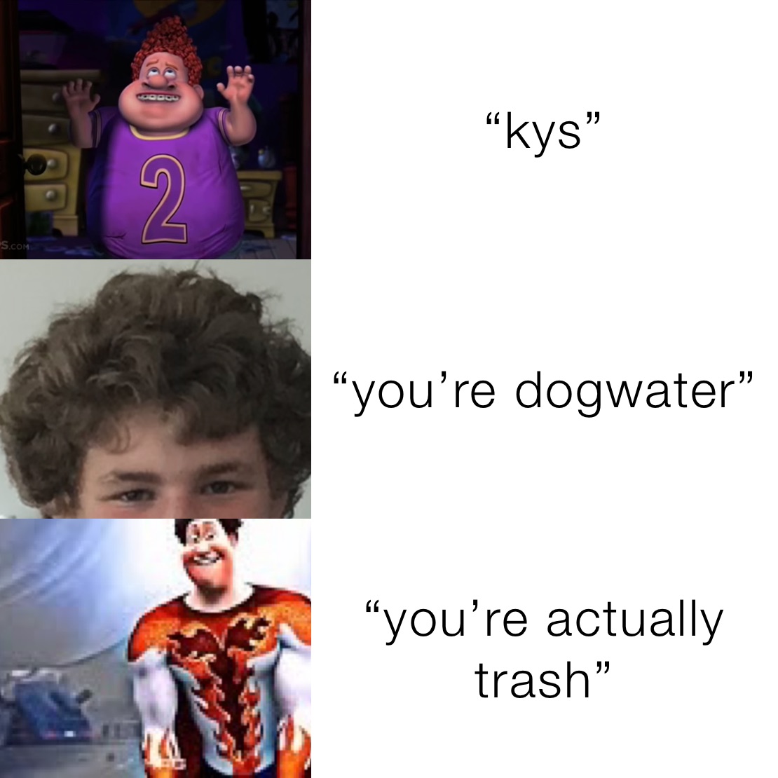 “kys” “you’re dogwater” “you’re actually trash”