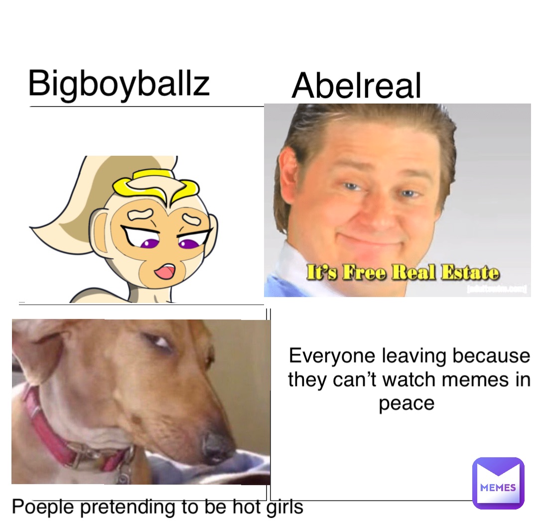 Bigboyballz Abelreal Poeple pretending to be hot girls Everyone leaving because they can’t watch memes in peace