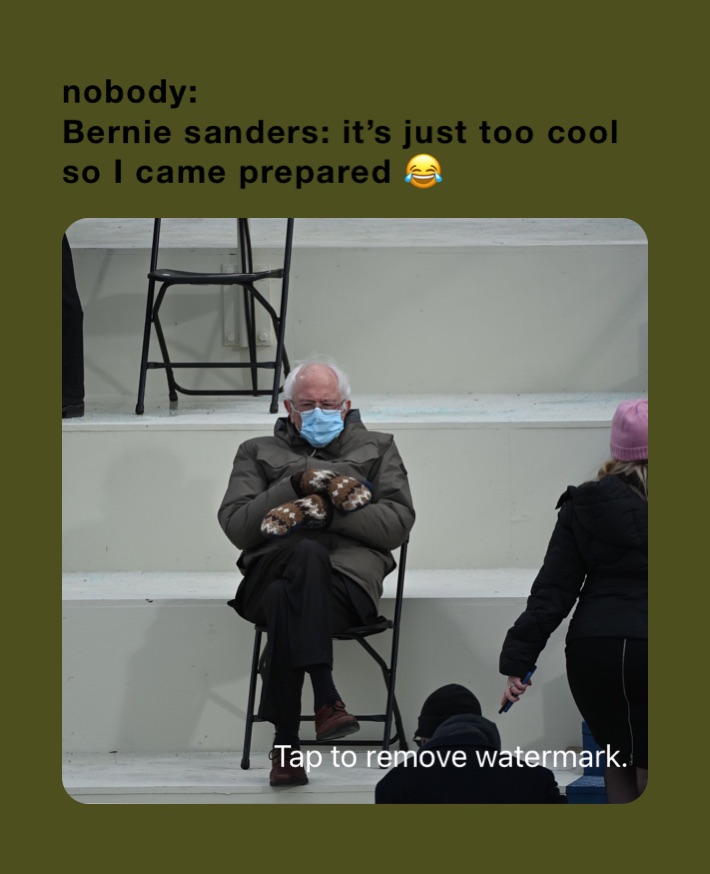 nobody:
Bernie sanders: it’s just too cool so I came prepared 😂 