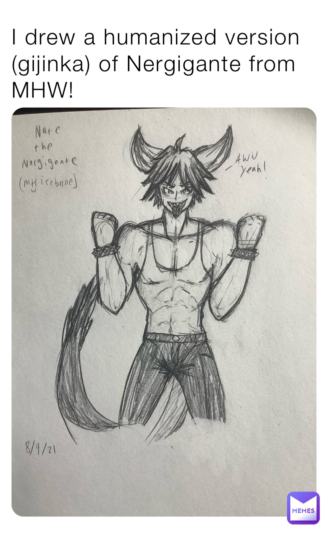 I drew a humanized version (gijinka) of Nergigante from MHW!