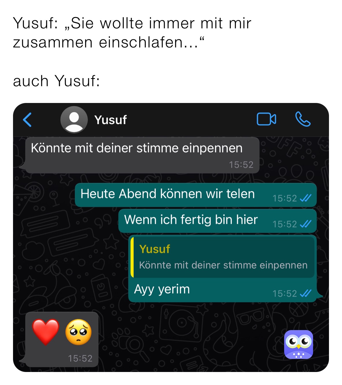 Yusuf: „Sie wollte immer mit mir zusammen einschlafen...“

auch Yusuf:
