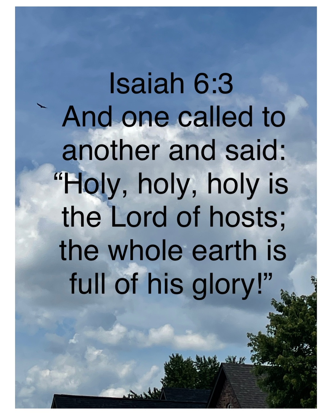 Isaiah 6:3
And one called to another and said: “Holy, holy, holy is the Lord of hosts; the whole earth is full of his glory!”