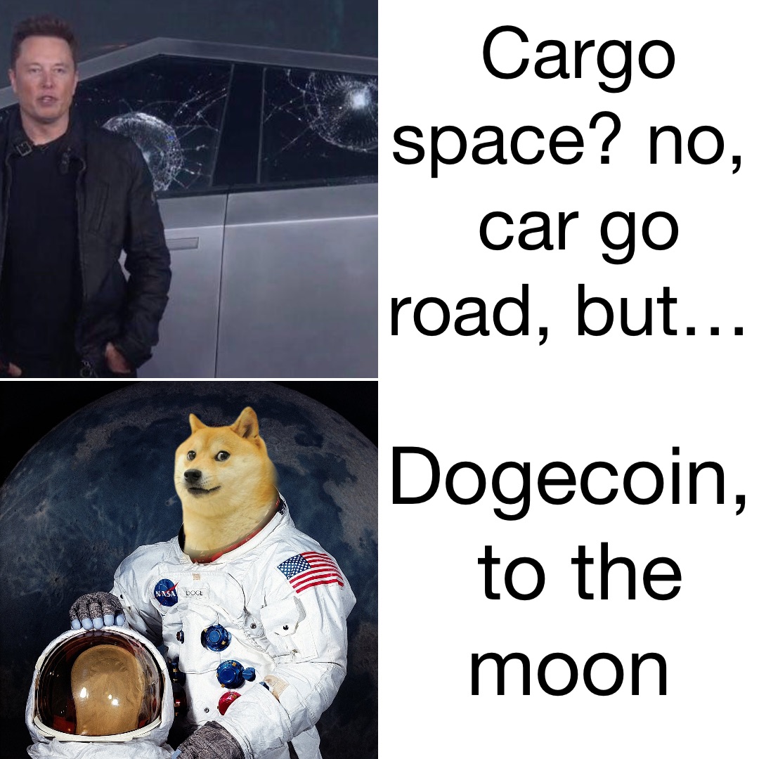 Cargo space? No,
car go road, but… Dogecoin,
To the moon