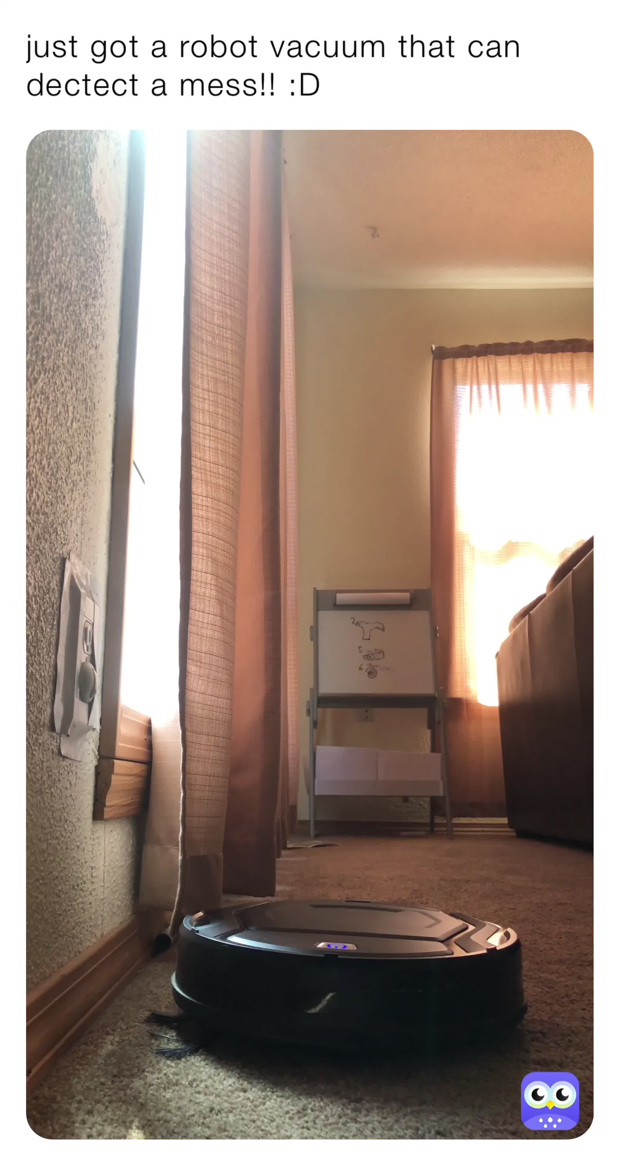 just got a robot vacuum that can dectect a mess!! D celeb_meme