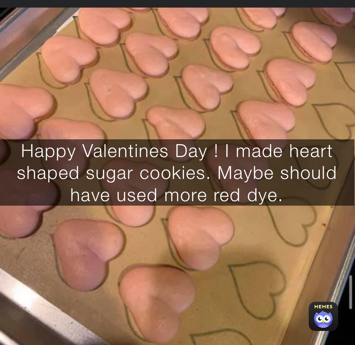 Happy Valentines Day ! I made heart shaped sugar cookies. Maybe should have used more red dye.