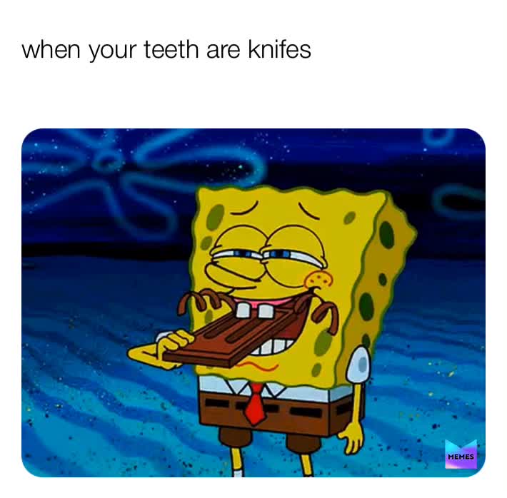 spongebob eating chocolate with his teeth