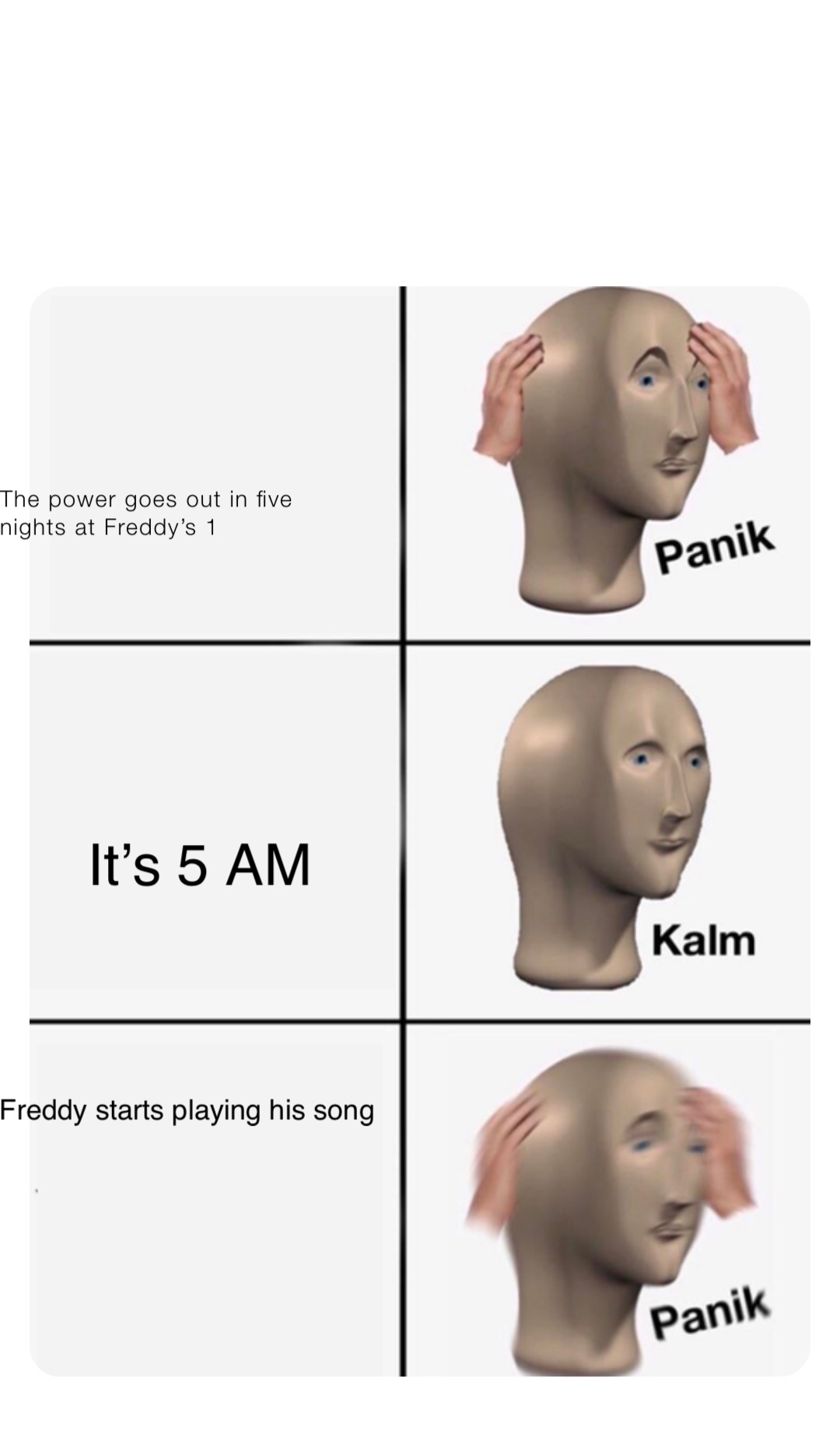 The power goes out in five nights at Freddy’s 1 It’s 5 AM Freddy starts playing his song