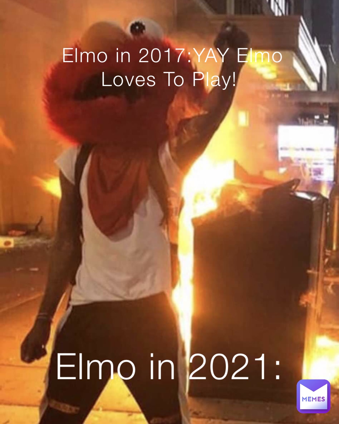 Elmo in 2017:YAY Elmo Loves To Play! Elmo in 2021: