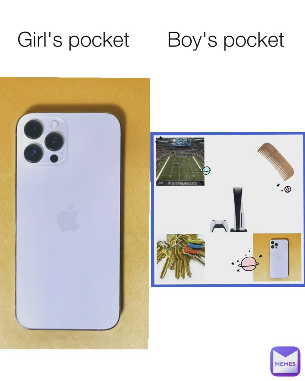 Girl's pocket  Boy's pocket 