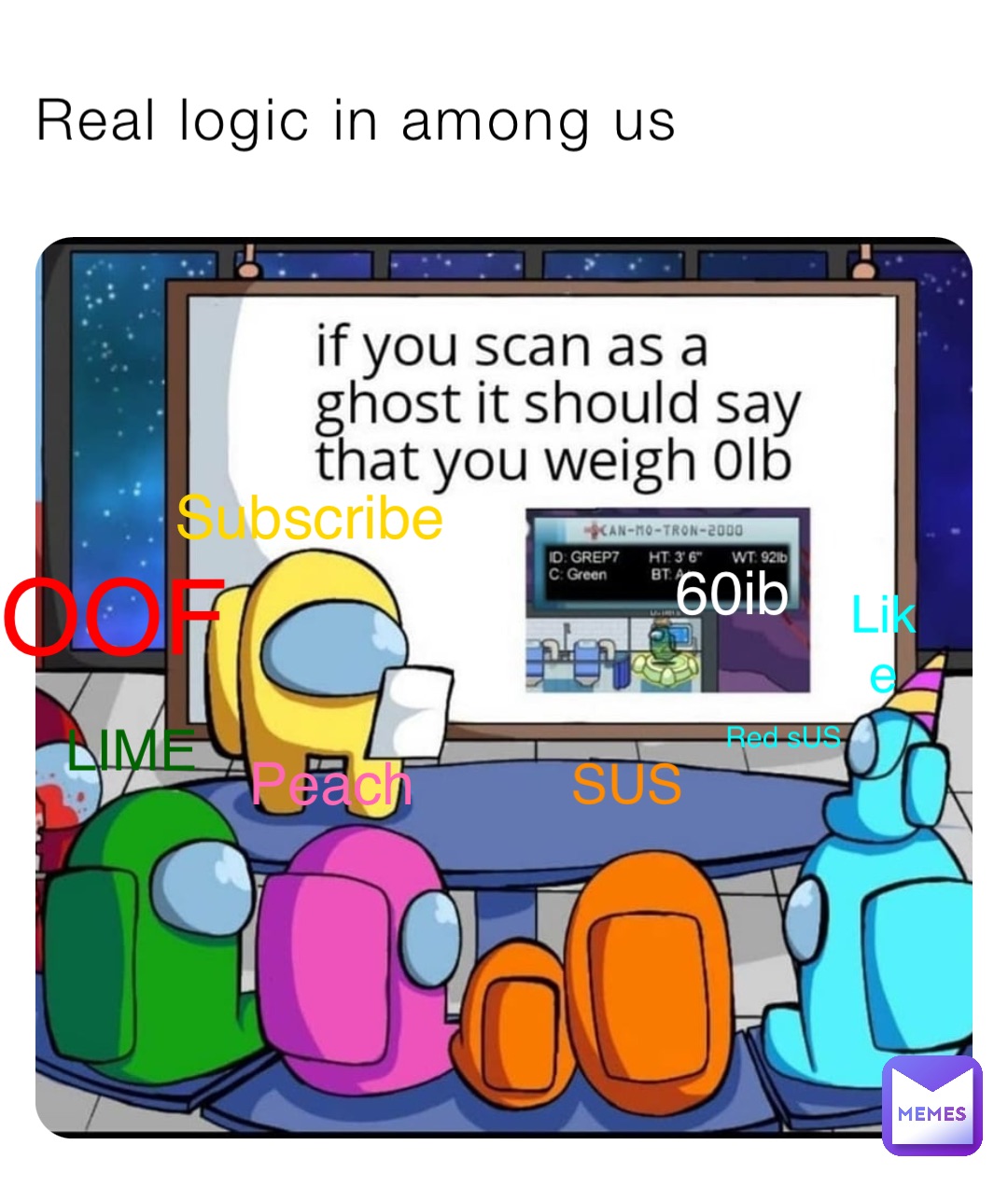 Real logic in among us Subscribe Like SUS Peach LIME OOF 60ib Red sUS