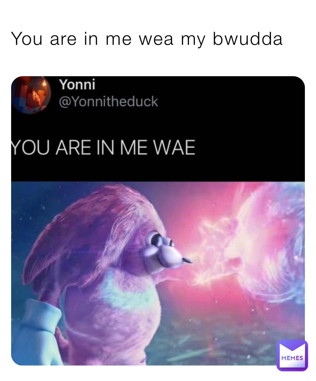 You are in me wea my bwudda