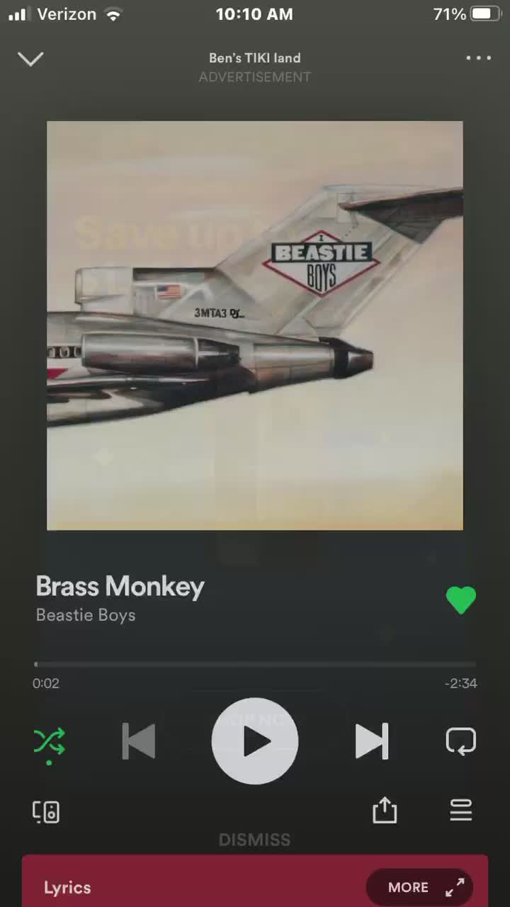 Brass Monkey
That funky Monkey
Brass Monkey junkie
That funky Monkey
Brass
Got this dance that's more than real
Drink Brass Monkey, here's how you feel
You put your left leg down
Your right leg up
Tilt your head back, let's finish the cup
MCA with the bottle, D rocks the can
Ad-Rock gets nice with Charlie Chan
We're offered Moët
We don't mind Chivas
Wherever we go, we bring Monkey with us
Ad-Rock drinks three, Mike D is D
Double R foots the bill most definitely
I drink Brass Monkey and I rock well
I got a castle in Brooklyn, that's where I dwell
Brass Monkey
That funky Monkey
Brass Monkey junkie
That funky Monkey
Because (brass)
I drink it anytime and any place
When it's time to get ill, I pour it on my face
Monkey tastes def when you pour it on ice
Come on, y'all, it's time to get nice
Cooling by the lockers, getting kind of funky
Me and the crew, we're drinking Brass Monkey
This girl walked by, she gave me the eye
I reached in the locker, grabbed a Spanish fly
I put it in the Monkey, mixed it in a cup
Went over to the girl, "Yo, baby, what's up?"
I offered her a sip (sip)
The girl she gave me lip (lip)
It did begin, the stuff wore in and now she's on my tip
Brass Monkey
That funky Monkey
Brass Monkey junkie
That funky Monkey
Brass
Step up to the bar and put the girl down
She takes a big gulp and slaps it around
You take a sip, you can do it
You get right to it
We had a case in the place
And we went right through it
You got a dry martini, you thinking you're cool
Take you place at the bar, I smack you off your stool
I'll down a 40 dog in a single gulp
And if you got beef, you'll get beat to a pulp
Monkey and parties and reelin' and rockin'
Def-def, girls-girls, all y'all jockin'
The song and dance keepin' you in a trance
If you don't buy my record, I got my advance
I drink it, I think it, I see it, I be it
I love Brass Monkey, but I don't give D it
We got the bottle, you got the cup
Come on everybody, let's get f-
Brass Monkey
That funky Monkey
Brass Monkey junkie
That funky Monkey
Brass Monkey
That funky Monkey
Brass Monkey junkie
That funky Monkey
Brass Monkey!