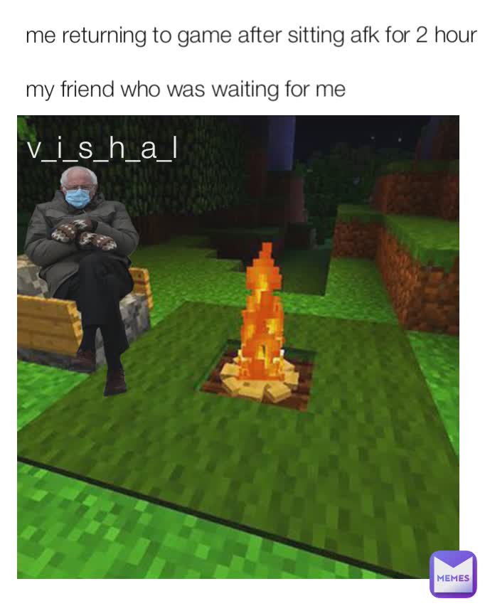 me returning to game after sitting afk for 2 hour 

my friend who was waiting for me v_i_s_h_a_l