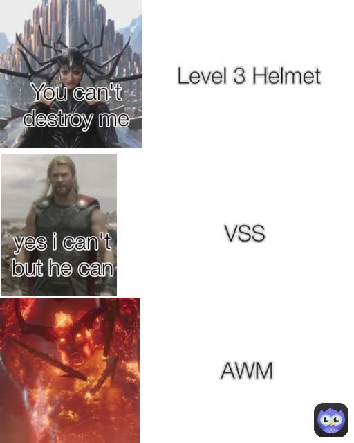 You can't destroy me AWM yes i can't but he can VSS Level 3 Helmet