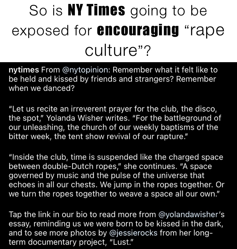 So is NY Times going to be exposed for encouraging “rape culture”? 