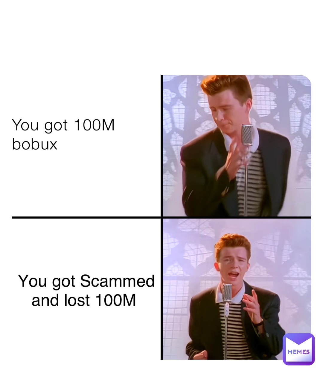 You got 100M bobux You got Scammed and lost 100M
