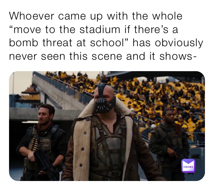 Whoever came up with the whole “move to the stadium if there’s a bomb threat at school” has obviously never seen this scene and it shows- 