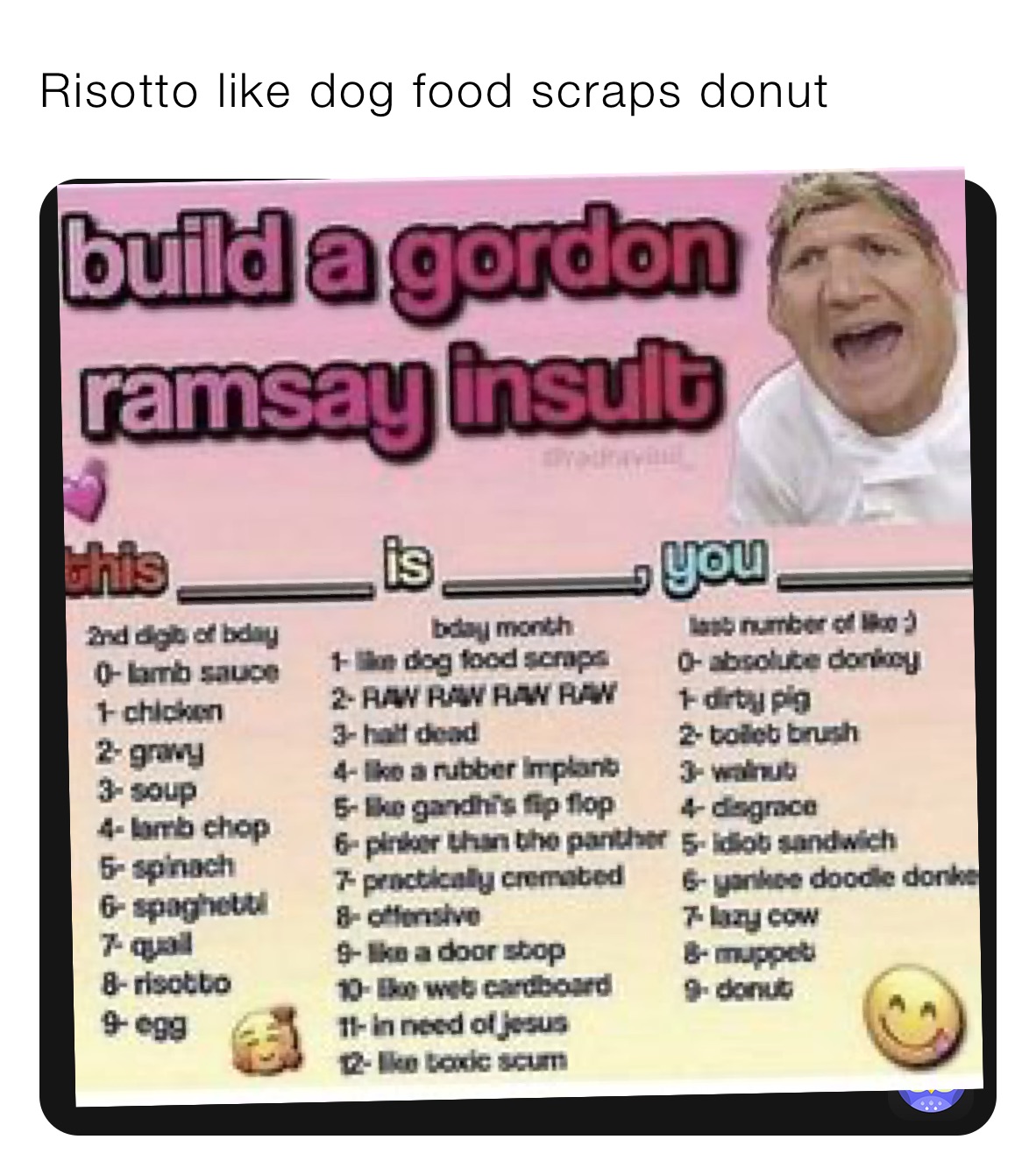 Risotto like dog food scraps donut