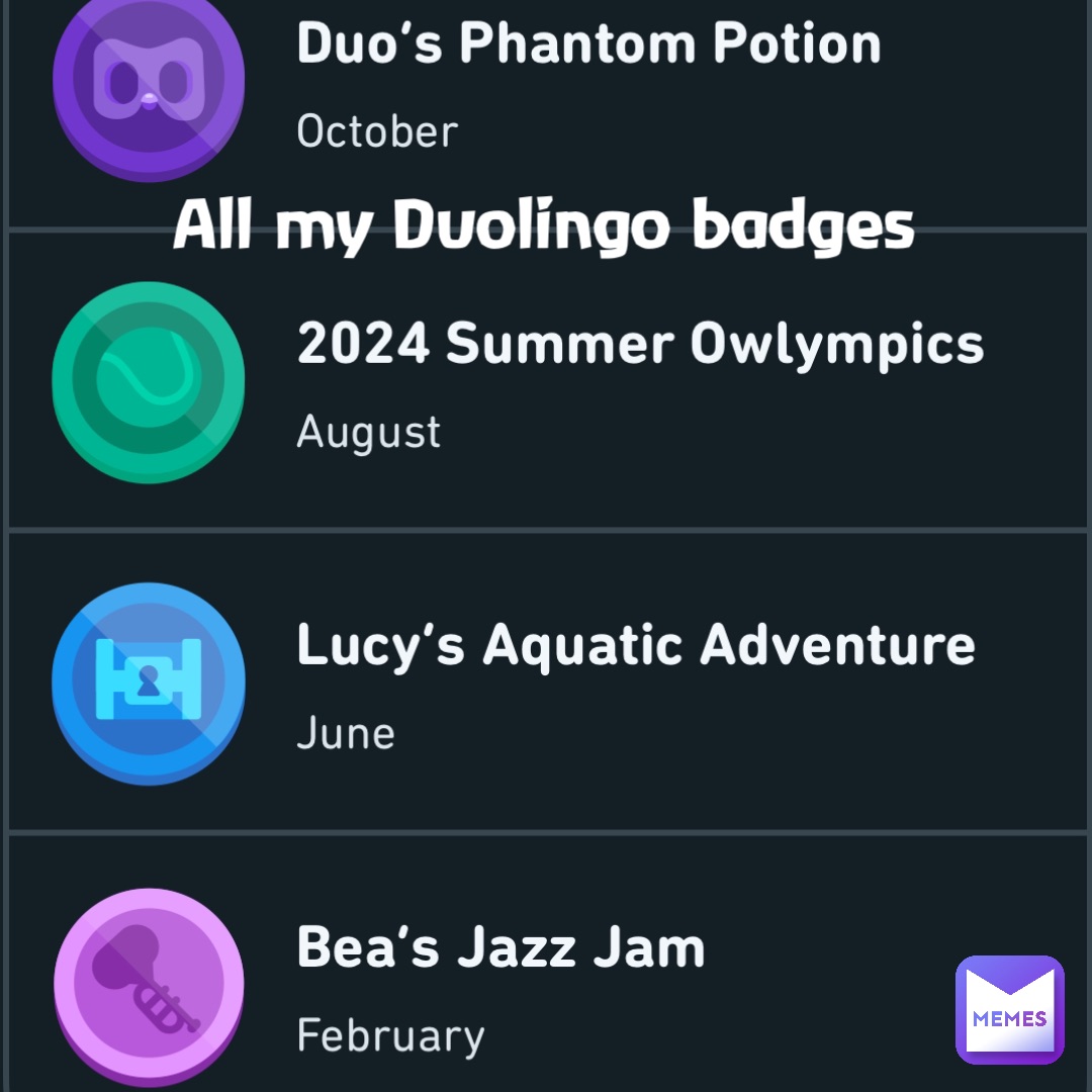 All my Duolingo badges