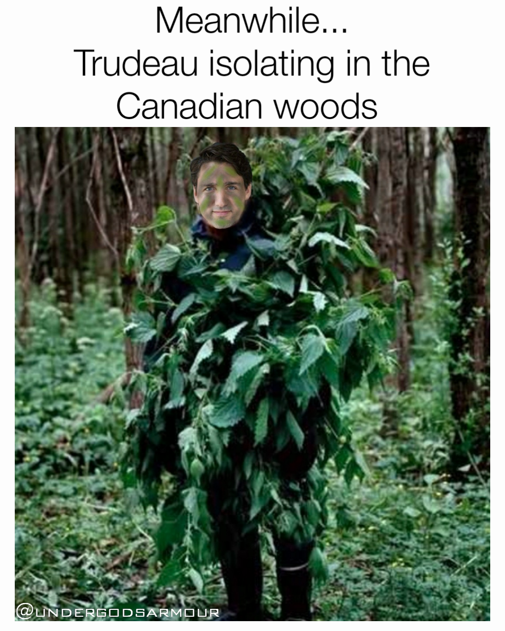 @undergodsarmour Meanwhile...
Trudeau isolating in the Canadian woods 