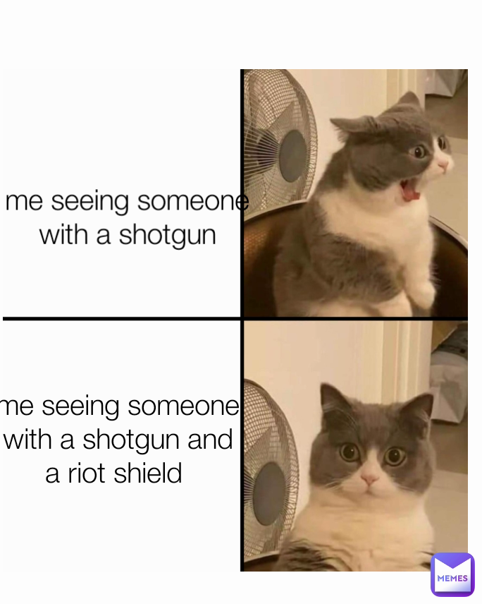 me seeing someone with a shotgun me seeing someone with a shotgun and a riot shield 