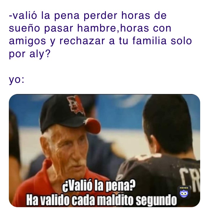 -valió la pena perder horas de sueño pasar hambre,horas con amigos y rechazar a tu familia solo por aly?

yo: