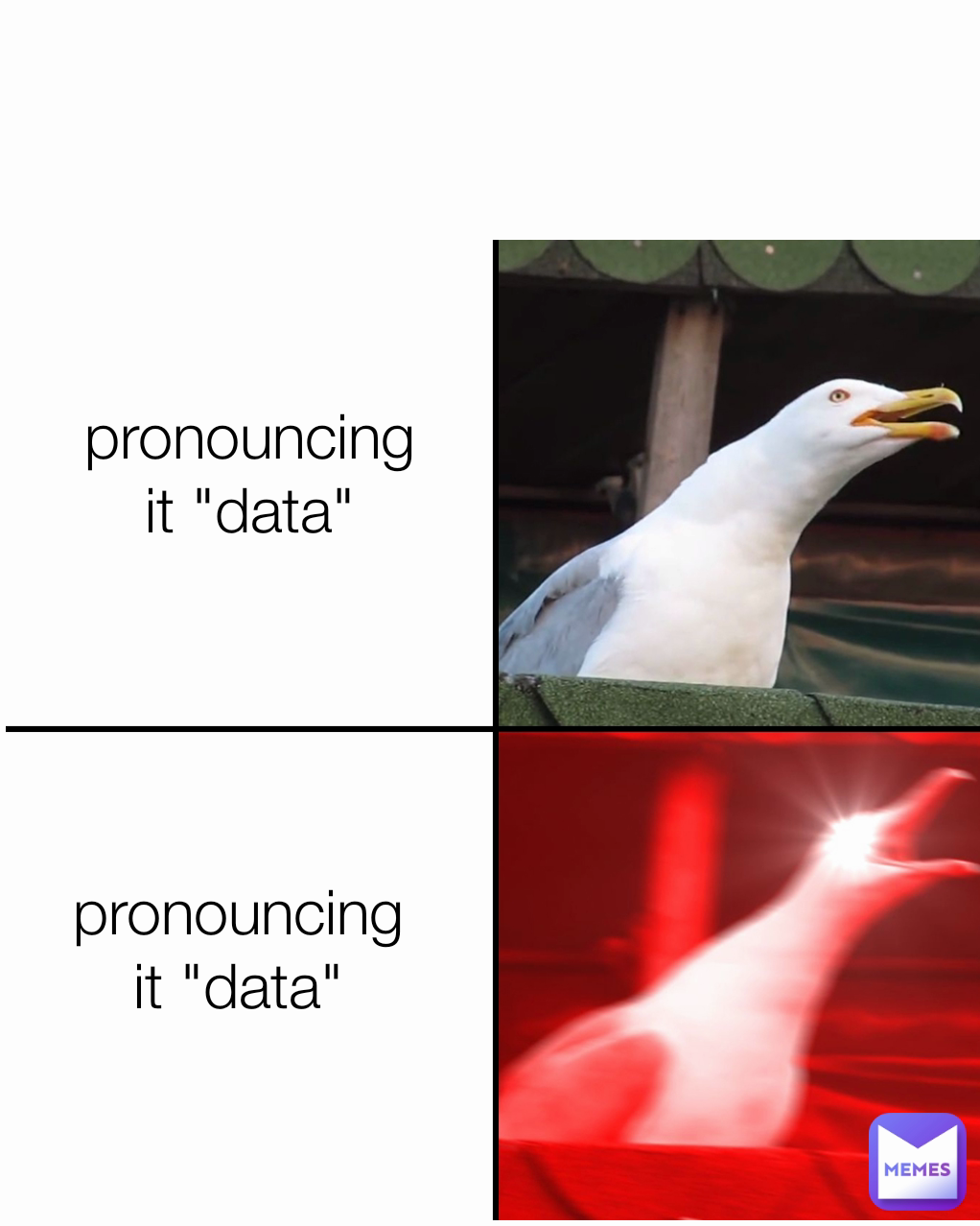 pronouncing it "data" pronouncing it "data"