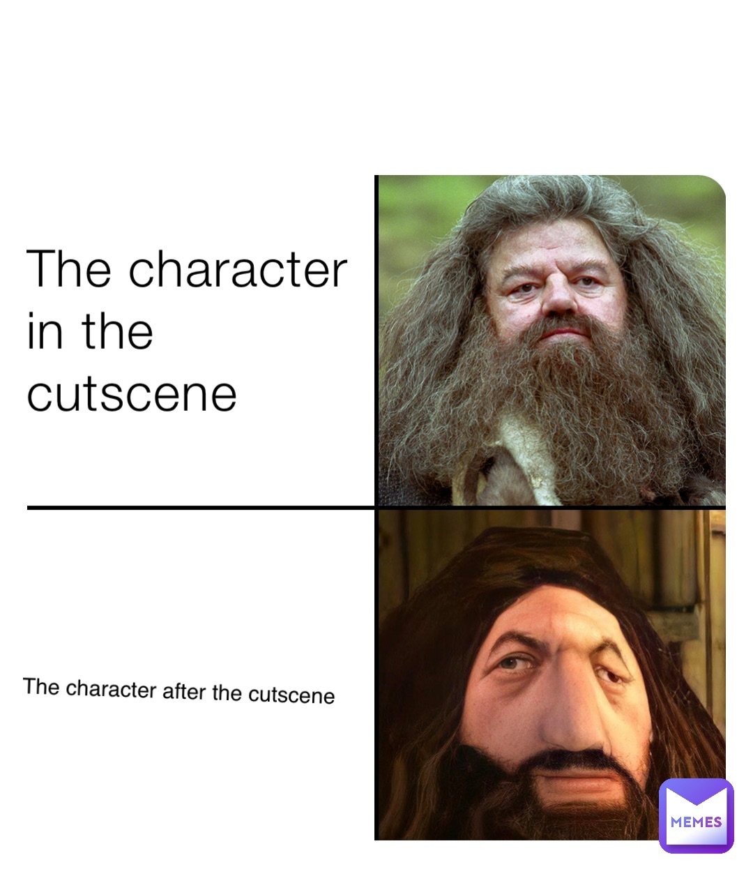 The character in the cutscene The character after the cutscene