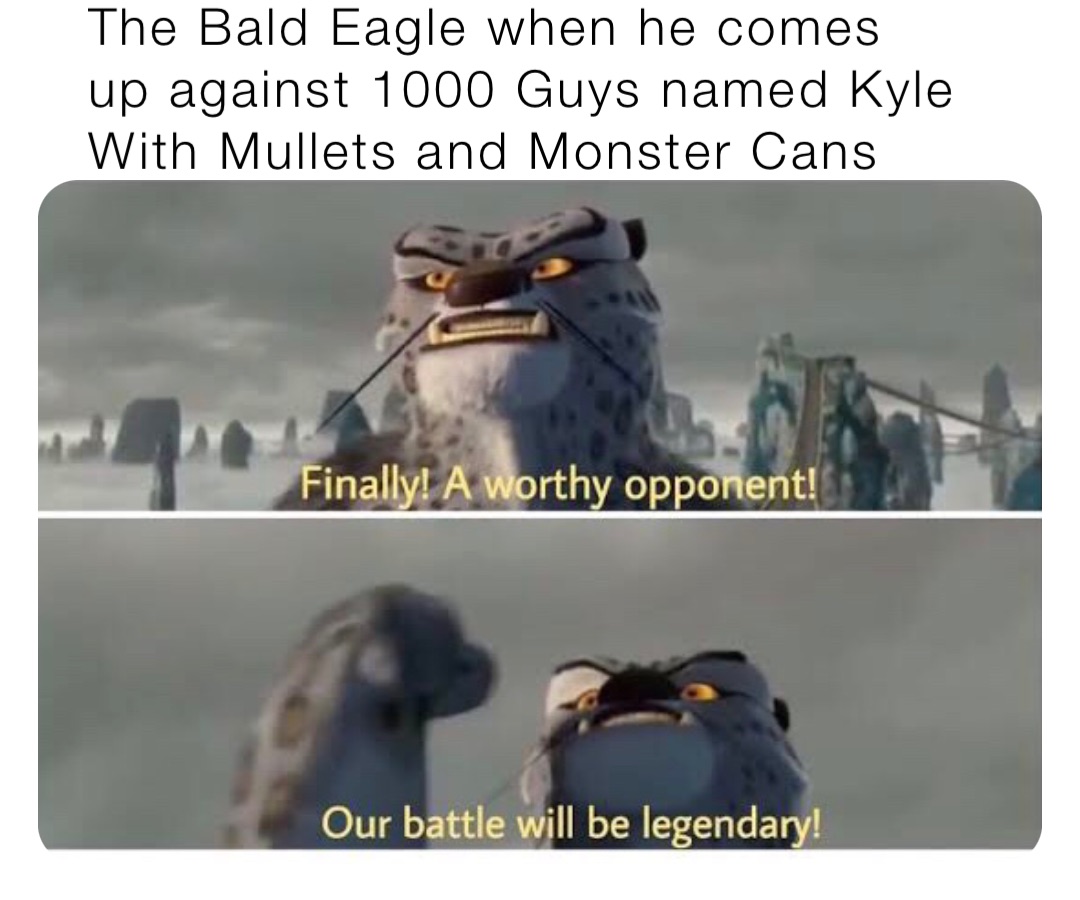 The Bald Eagle when he comes up against 1000 Guys named Kyle With Mullets and Monster Cans