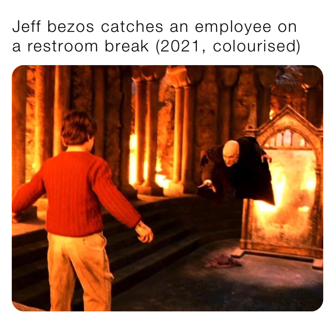 Jeff bezos catches an employee on a restroom break (2021, colourised)