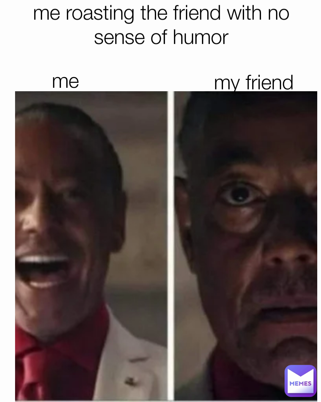 my friend
 me roasting the friend with no sense of humor me