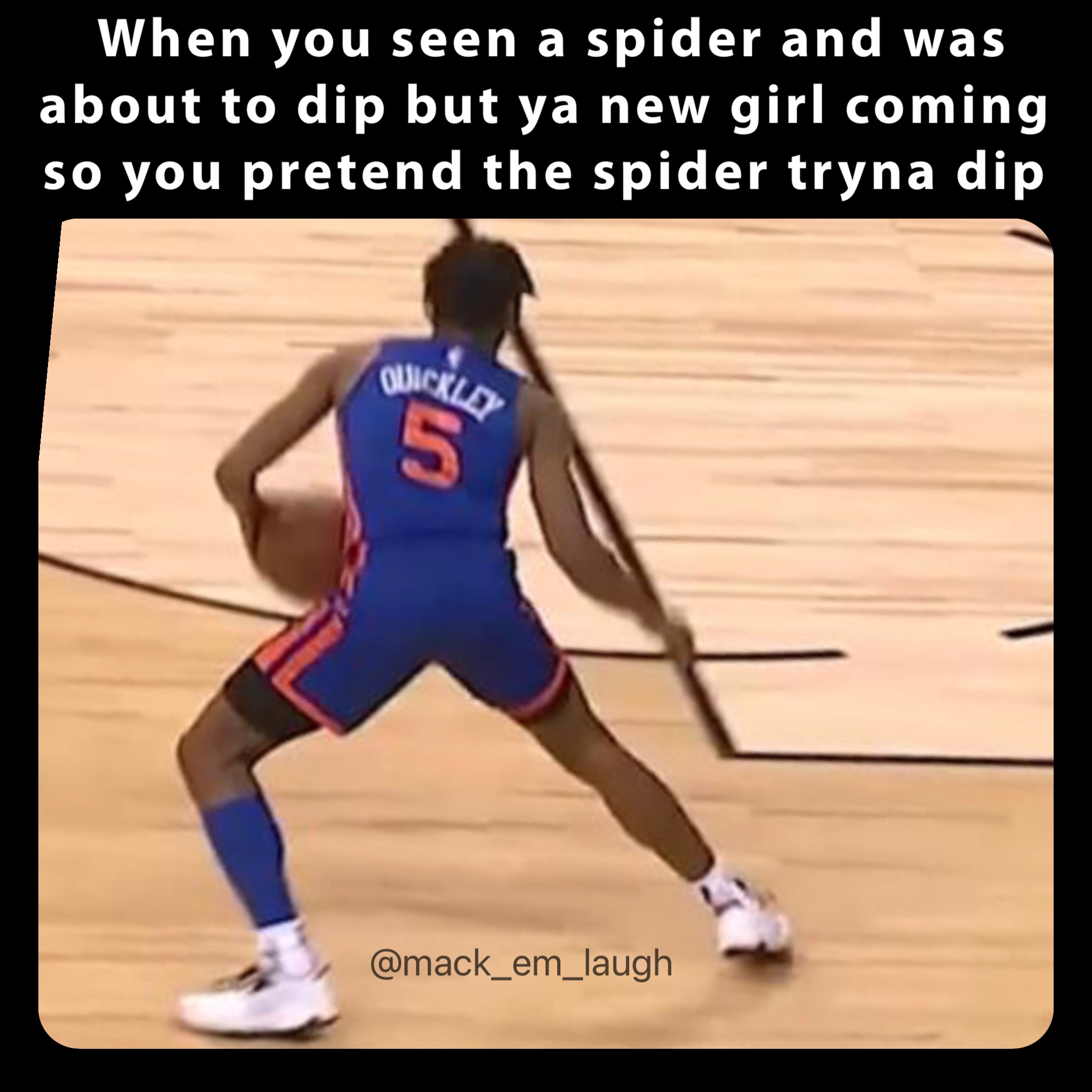 When you seen a spider and was about to dip but ya new girl coming so you pretend the spider tryna dip